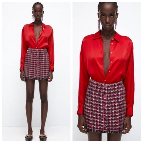 Zara Small Frayed Textured Mini Skirt - Picture 1 of 16